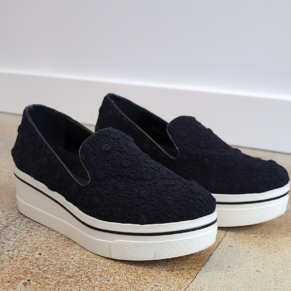 Stella McCartney | Black Floral Crochet Platform Slip-on Shoes Size 7.5 - Picture 2 of 15